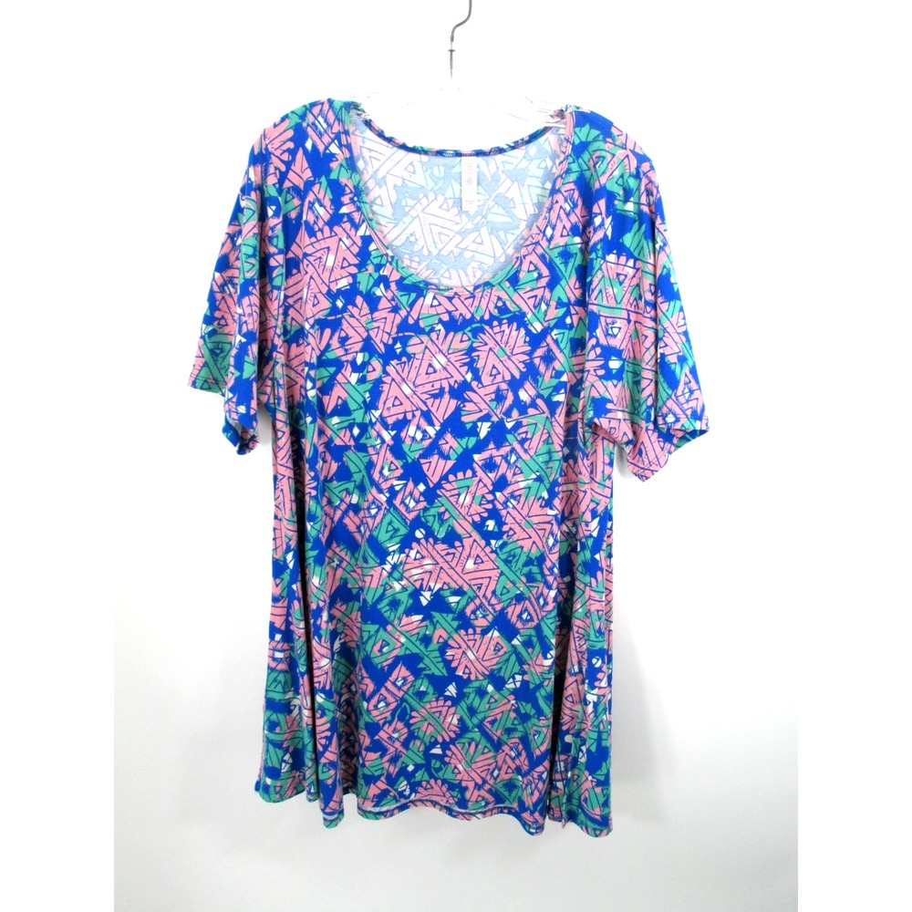 LuLaRoe Pullover Tunic Blouse Womens 2XL Multicolor Geometric Stretch Knit Top